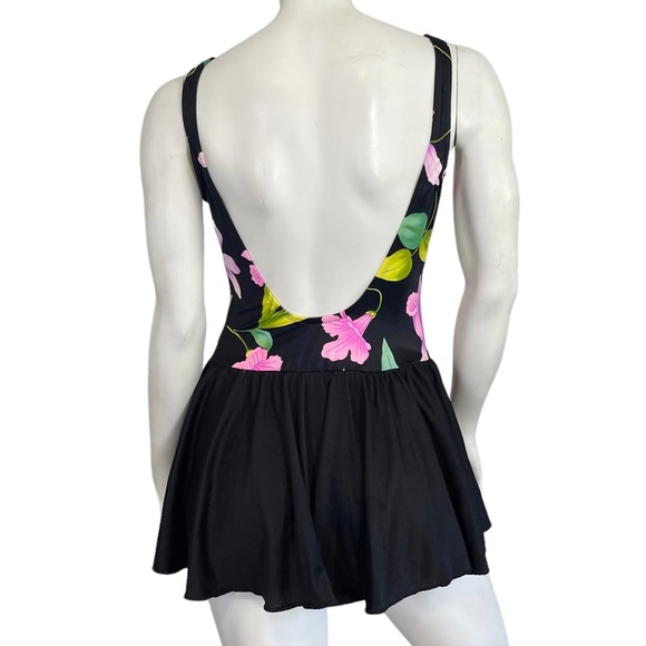 VINTAGE 90s Y2K Beach Cabana Floral Lily Print Stretch Backless  Mini Swim Dress - Picture 4 of 8